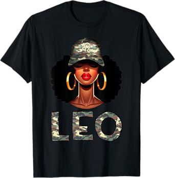 Leo Queen Retro Camo Black Woman Cap Zodiac Sign T-Shirt