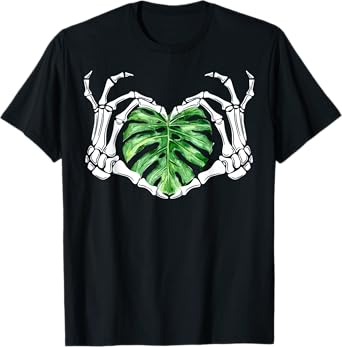 Skeleton Hands Heart Monstera Houseplant Botanical Gardening T-Shirt