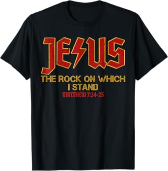 Vintage Retro Christian Jesus Rock Band Matthew 7:24 Retro V T-Shirt