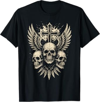 Vintage Skull Cross Wings Gothic Punk Rock Design T-Shirt