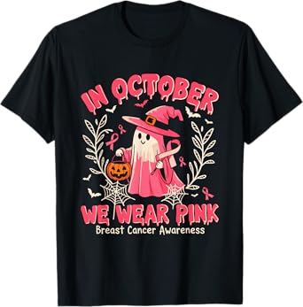 Cute Pink Halloween Ghost for Breast Cancer Support T-Shirt
