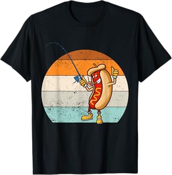 Funny fishing hot dog, Retro vintage hot dog fishermen T-Shirt