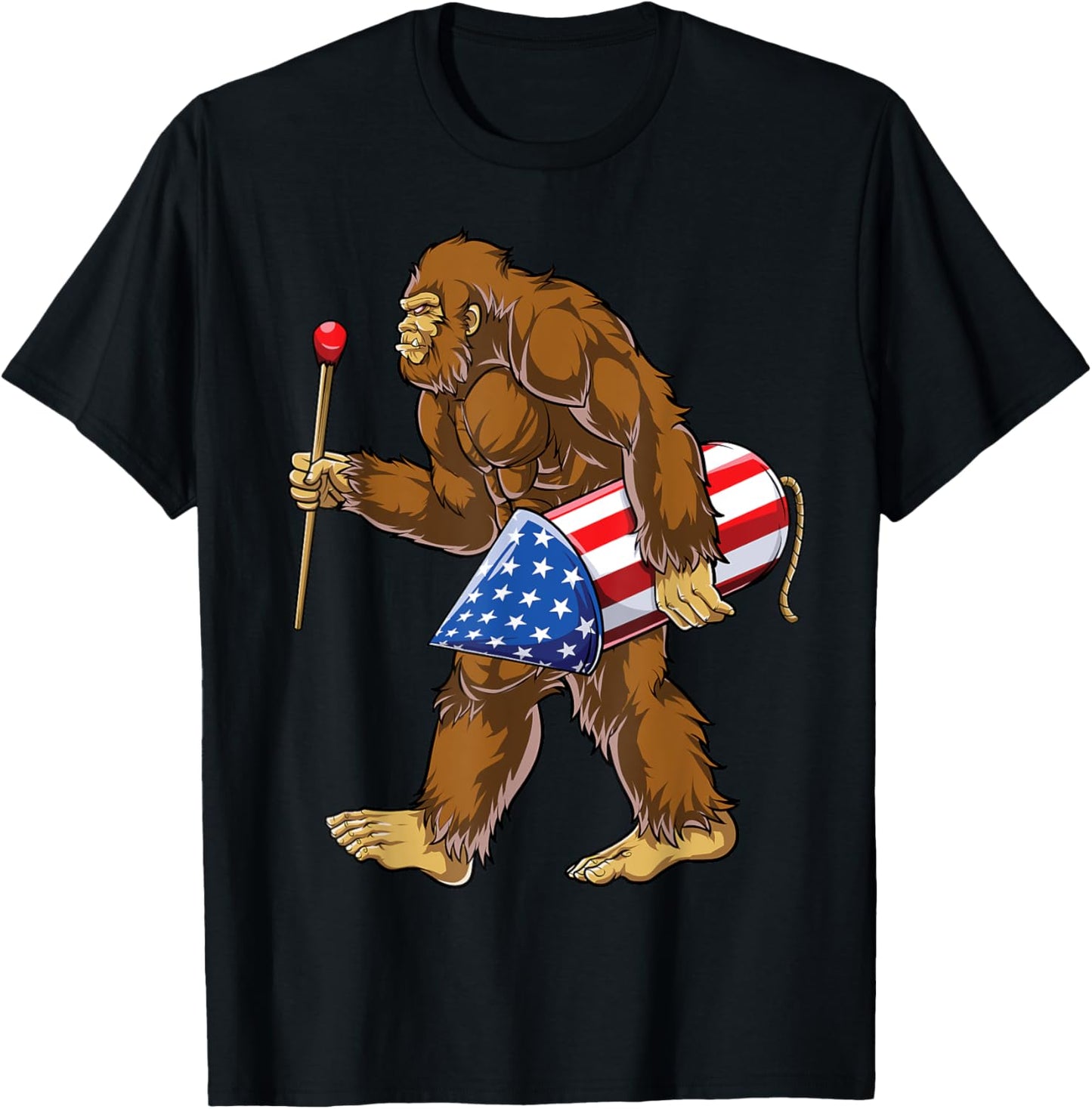 Bigfoot Fireworks 4th of July Men Sasquatch American Flag US T-Shirt