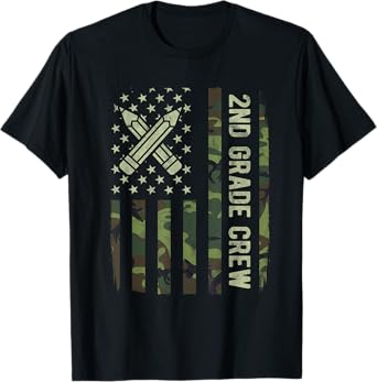 2nd Grade Crew Camo American Flag Back to School Boys T-Shirt