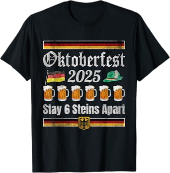 Oktoberfest 2025 6 Stein Apart Beer October Funny Drinking T-Shirt