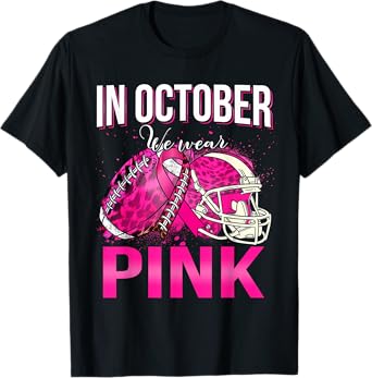 In October We Wear Pink Football Leopard Breast Cancer T-Shirt