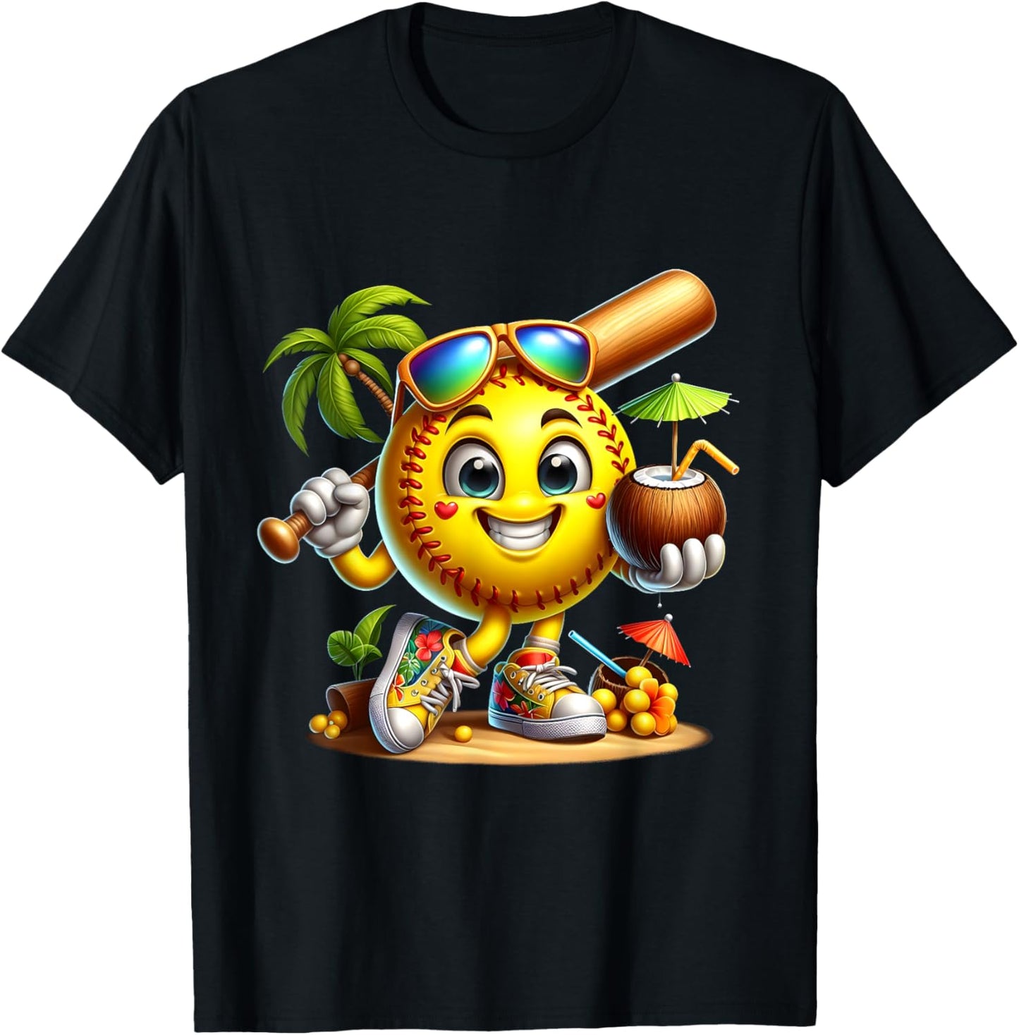 Funny Hawaii Softball Ball Hawaiian Tropical Summer Vacation T-Shirt