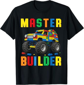 Funny Family Master Builder Building Bricks Blocks Kids Boys T-Shirt