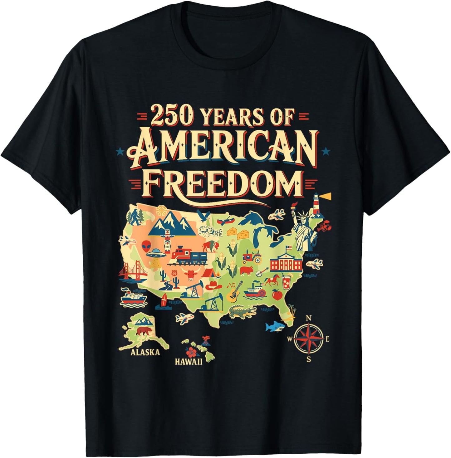 250 Years United States Map Patriotic Art for Freedom Lovers T-Shirt
