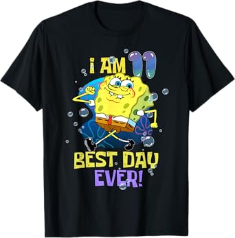 Spongebob I Am 11 Best Day Ever 11th Birthday Kids Spongebob T-Shirt
