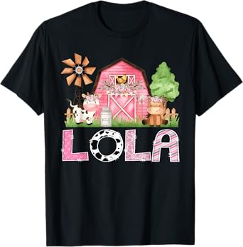 Lola Pink Farm Cow Kids Birthday Matching Family T-Shirt