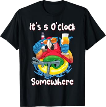 It's 5 O'clock Somewhere Shirt Drinking Parrot Beach Summer T-Shirt