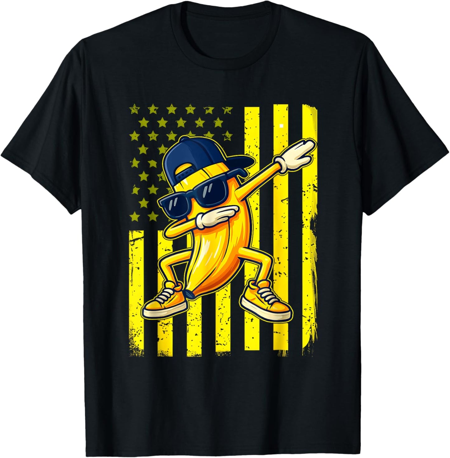 Graphic Banana Retro American Flag Dabbing Banana Lover T-shirt