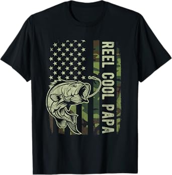 Reel Cool Papa Camouflage American Flag Fathers Day T-Shirt for Women Men