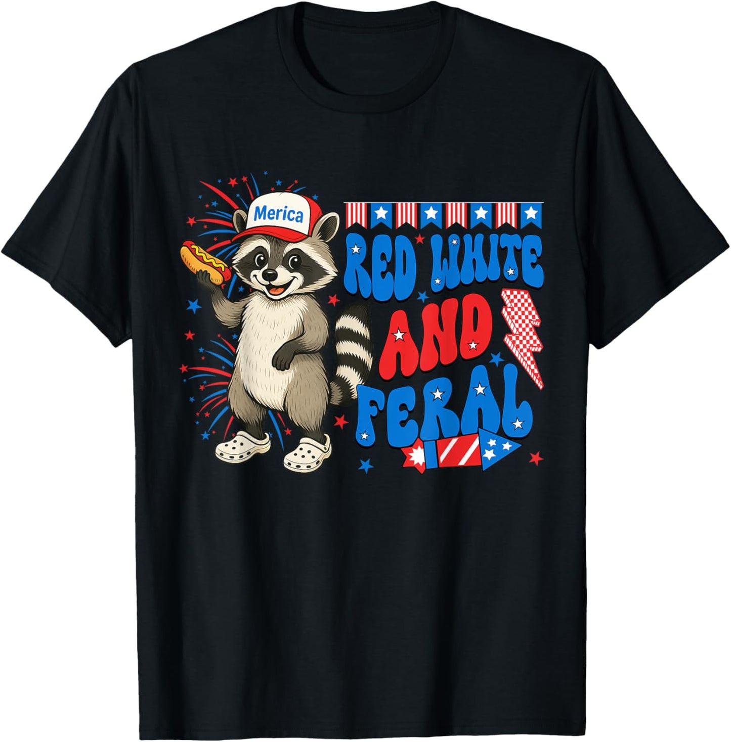 Red White and Feral Funny Raccoon USA 4th Of July Boys Kids T-Shirt