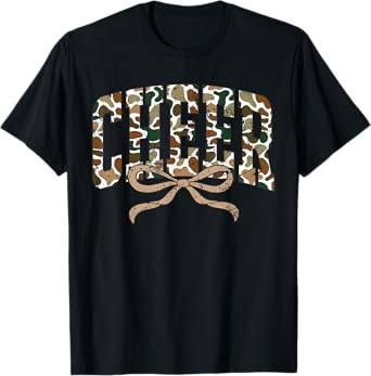 Retro Camo Cheer Coquette Bow Camouflage Sport Cheerleader T-Shirt