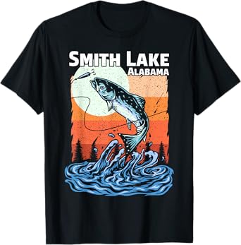 Summer Fishing Retro Sunset Alabama Smith Lake T-Shirt for Men Women Kids