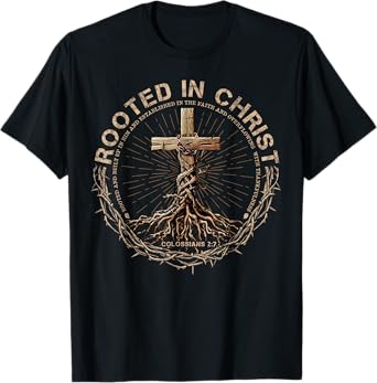 Rooted in Christ Retro Bible Jesus Christian Cross T-Shirt