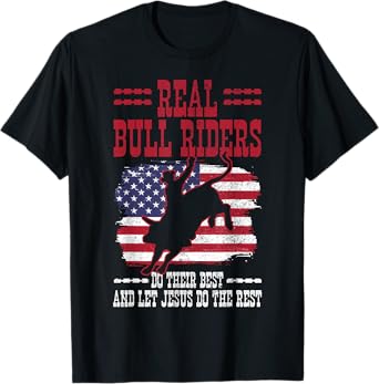 Bull Riding American Flag Rodeo Patriotic Christian Rider T-Shirt