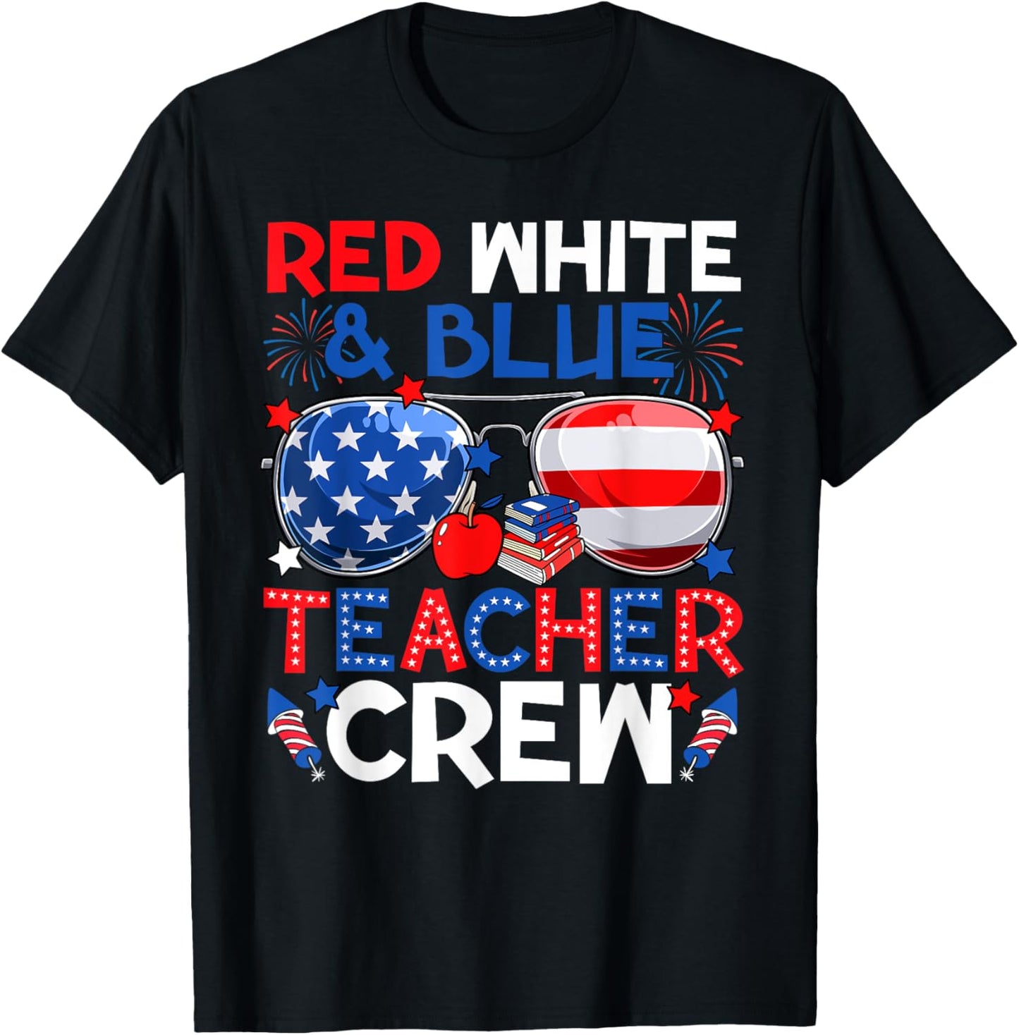 4th Of July Red White & Teacher Crew American Flag T-Shirt