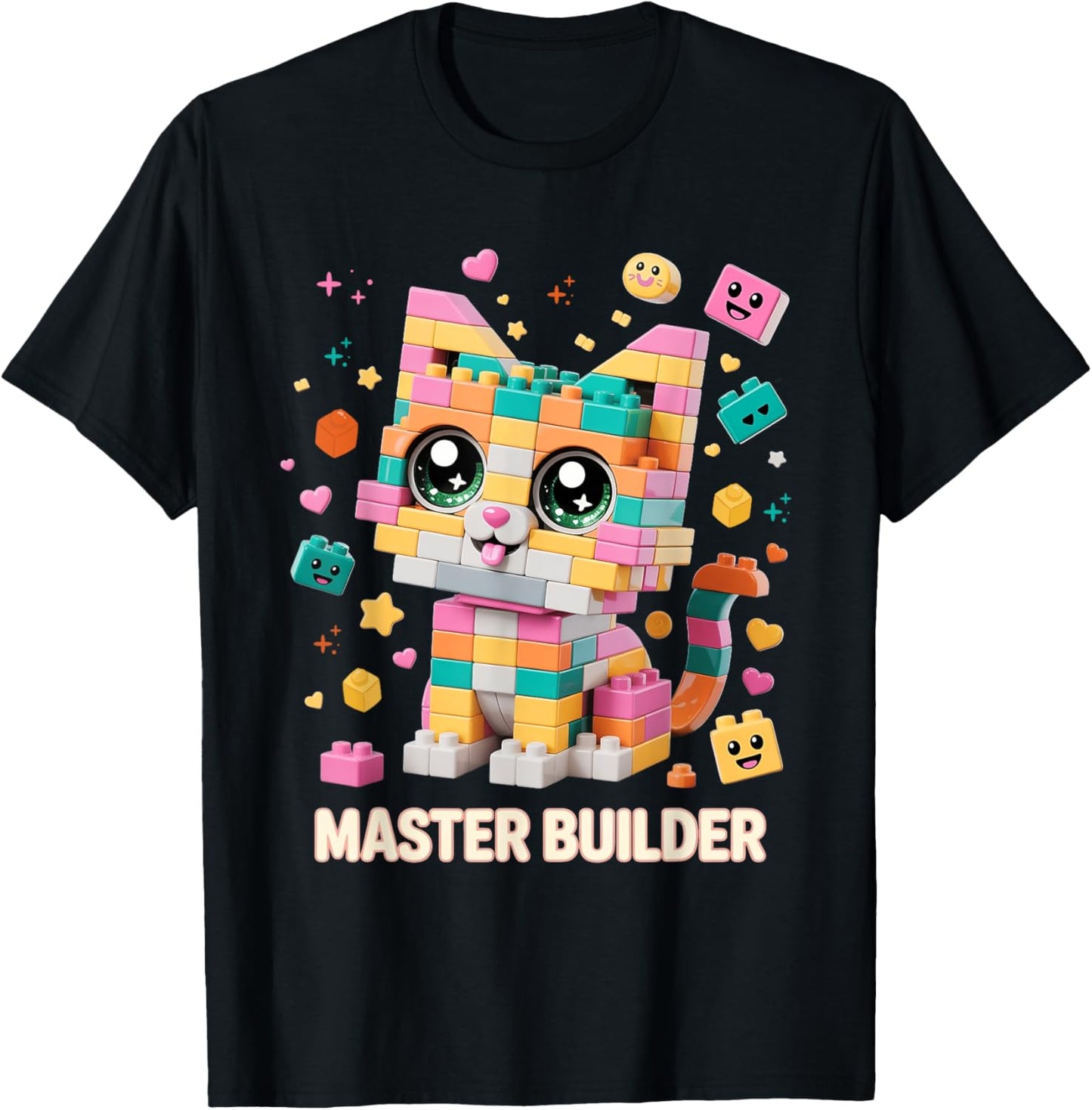 Cat Brick Building Blocks Master Builder Cat Lover Kitten T-Shirt