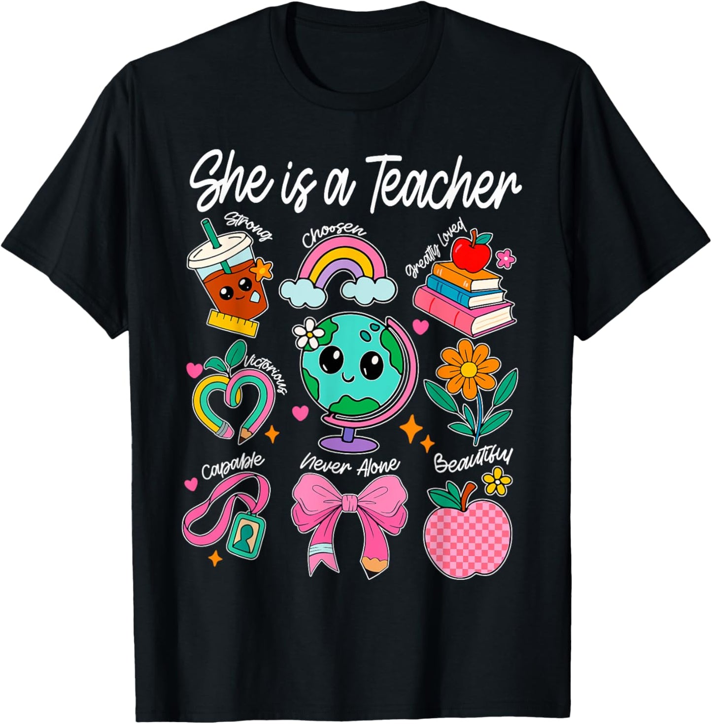 She Is A Teacher Coquette Bow Happy First Day Back To School Women T-shirt by TeeBrew