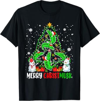 Merry Christmas Musky Funny Santa Musky Fishes As Xmas Tree T-Shirt