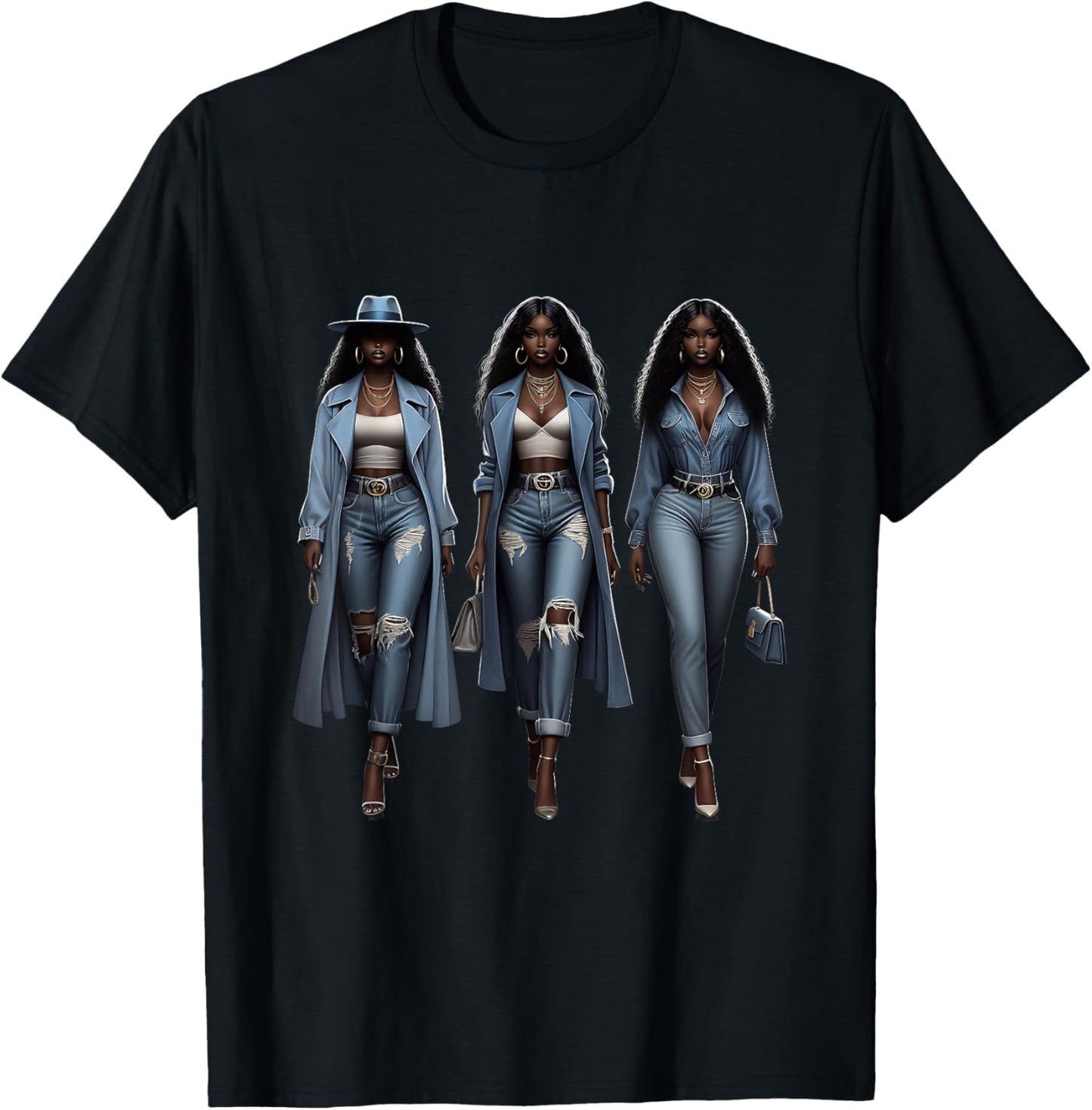 Melanin Cowgirls Western Black Woman Denim Diamonds African T-Shirt