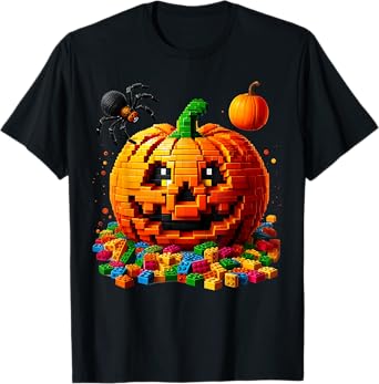 Master Builder Pumpkin Bricks Blocks Halloween Kids Boys Fun T-Shirt