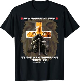 Iron Sharpens Iron Christian Scripture Crosses Lion Graphic T-Shirt