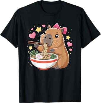 Kawaii Capybara Ramen Cute Capy Lover Food Kids Girls T-Shirt