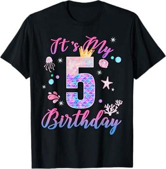 5th Birthday Girl Funny Birthday Mermaid Girl 5 Years Old T-Shirt