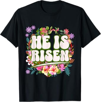 Retro Groovy Easter He Is Risen Christian Women Girls Kids T-Shirt