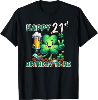 St Patrick's Happy 21st Birthday, Beer Drinking Shamrock T-Shirt
