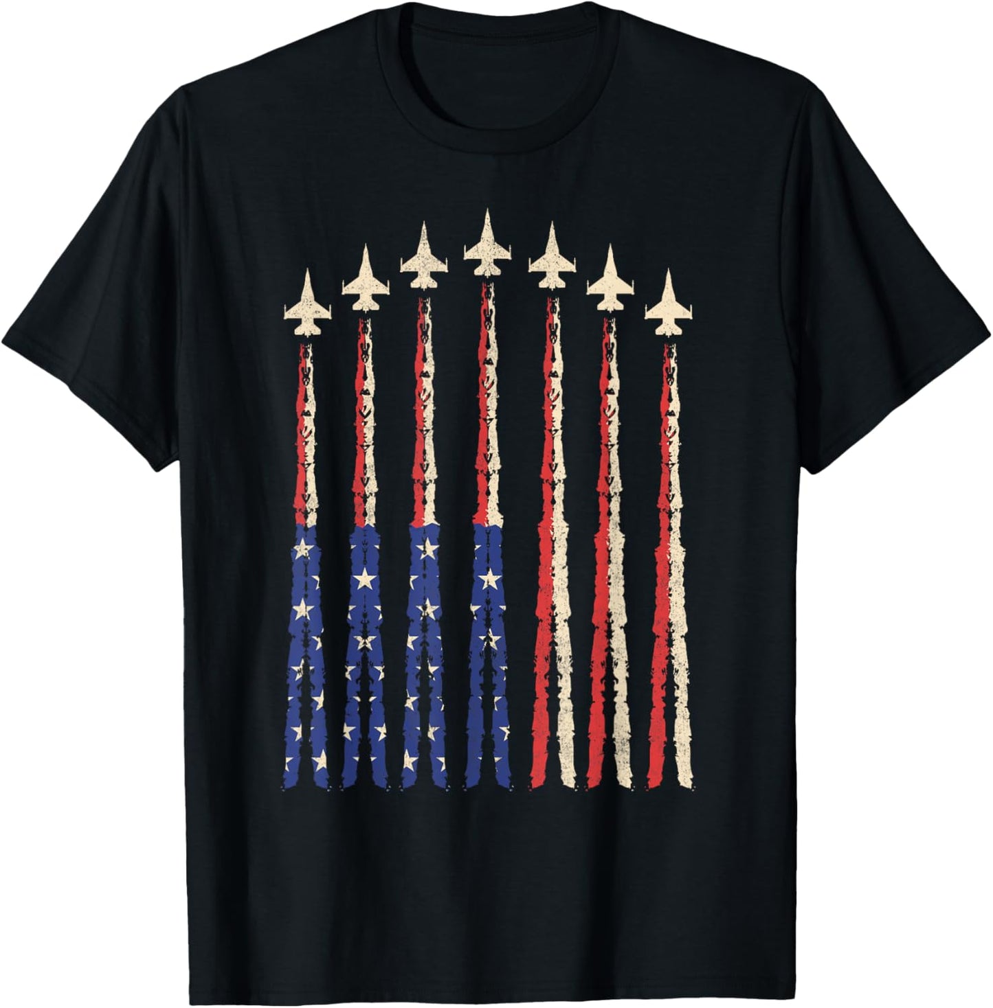 USA Flag Fighter Jets 4th of July Men Boys Vintage US Flag T-Shirt