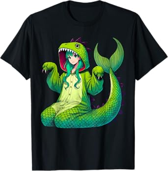 Mermaid Wearing Dinosaur Costume Halloween Cosplay T-Rex T-Shirt