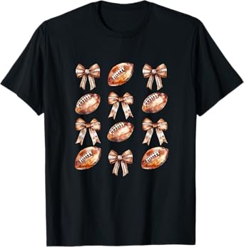 Cheerleader Football Mom Coquette Bow Game Day Women Girls T-Shirt
