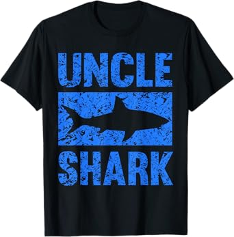 Uncle Shark T-Shirt - Black Shark Themed T-Shirt for Men - Small - Classic Fit - Crew Neck - Short Sleeve - Distressed Graphic Tee - Perfect for Birthdays, Halloween, Fishing, Casual Wear
