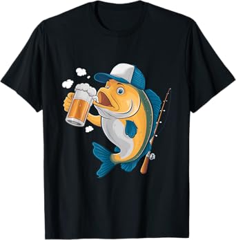 A fish drinking beer wearing a cap Design T-Shirt