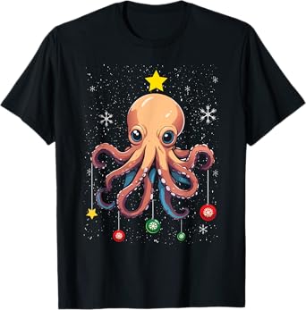 Octopus Christmas Tree Christmas Pajama Cute Animal X-Mas T-Shirt