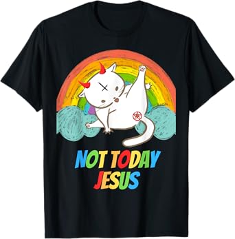 Lucifer Cat Pentagram Goat Satanist Atheist Symbol Today Not Jesus Devil Worship Funny Satanic Hail Satan Black T-Shirt