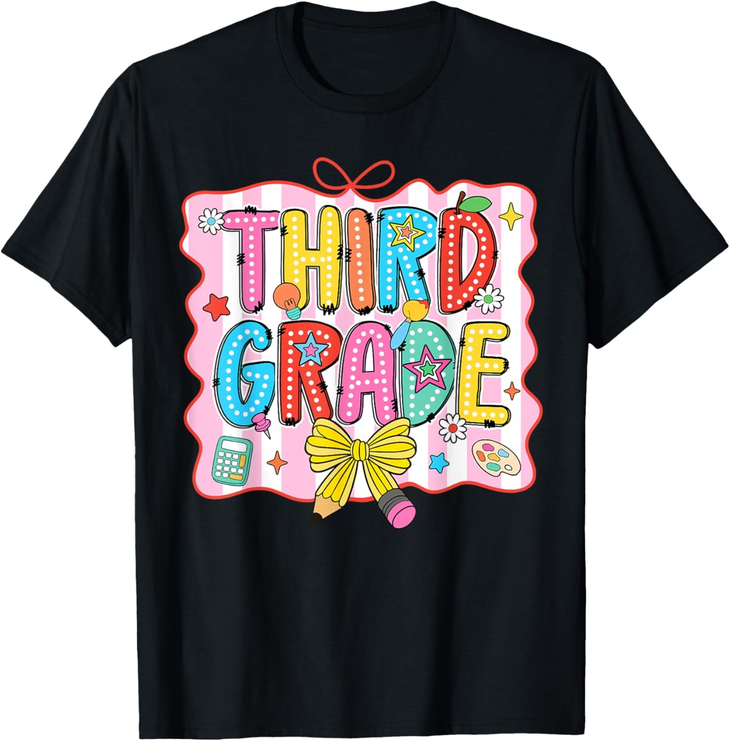 Third Grade Coquette Pencil Bow Back To School Teacher Tee by TeeBrew