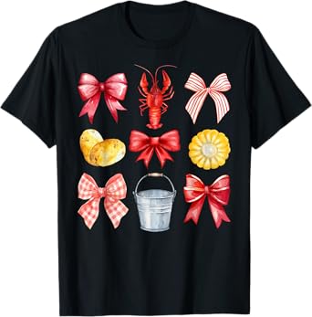 Cute Pink Bow Coquette Crawfish Boil Lobster Girl Aesthetic T-Shirt