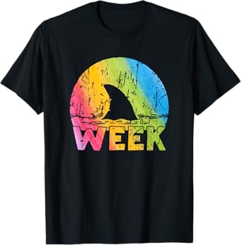Shark Vintage Ocean Wildlife Week Summer 2025 Shark Rainbow T-Shirt