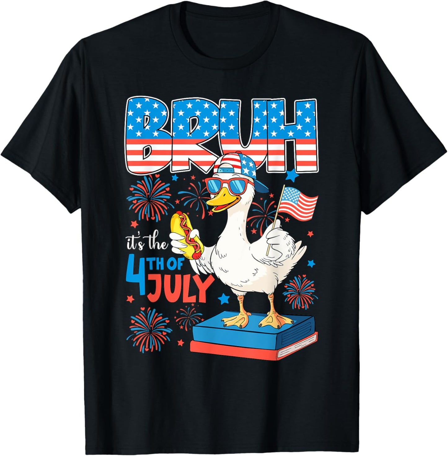 Bruh 4th Of July Duck Boys Kids Fourth Of July Hot- Dog T-Shirt
