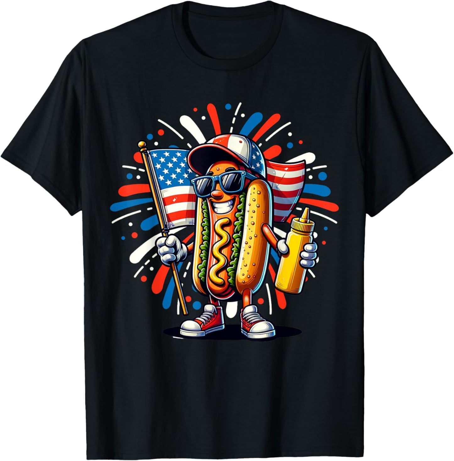 USA Hot Dog American Flag USA 4th Of July Fourth Patriotic T-Shirt