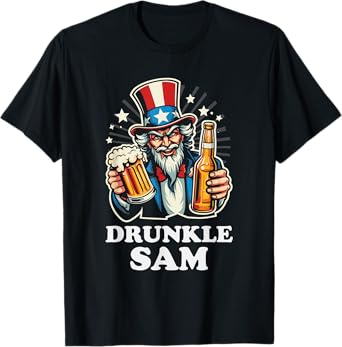 Drunkle Sam Funny 4th of July Uncle Sam With Beer T-Shirt for Women Men