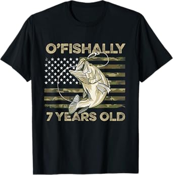 Ofishally 7 Year Old Shirt 7th Birthday US Flag Fishing T-Shirt