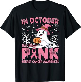 In October We Wear Pink Ghost Breast Cancer Awareness T-Shirt