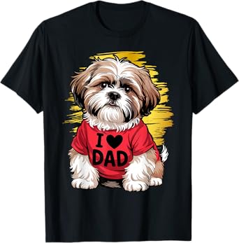 I Love Dad Tattoo Shih Tzu Dad Funny Father's Day T-Shirt